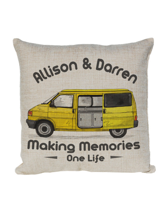 Personalised T4 Camper Van Cushion, Motor home cushion Hand Drawn Camper. Re-coloured To Your Van