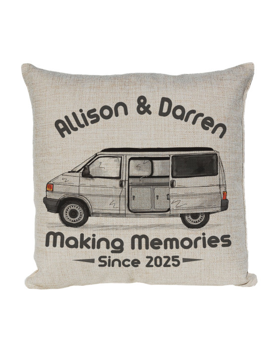 Personalised T4 Camper Van Cushion, Motor home cushion Hand Drawn Camper. Re-coloured To Your Van