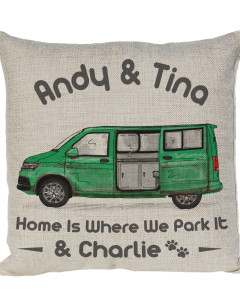 Personalised Camper Van Cushion T5 - T6, Motor home cushion Hand Drawn Camper. Re-coloured To Your Van