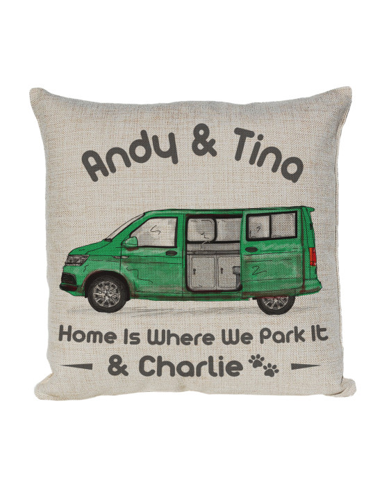 Personalised Camper Van Cushion T5 - T6, Motor home cushion Hand Drawn Camper. Re-coloured To Your Van