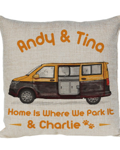 Personalised Camper Van Cushion T5 - T6, Motor home cushion Hand Drawn Camper. Re-coloured To Your Van