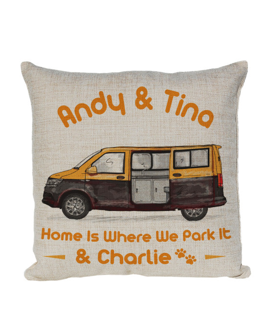 Personalised Camper Van Cushion T5 - T6, Motor home cushion Hand Drawn Camper. Re-coloured To Your Van