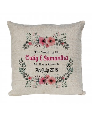 Personalised Wedding Cushion Gift for the happy couple. Printed Floral Border Personalised Wedding Cushion Gift for the happy couple. Printed Floral Border