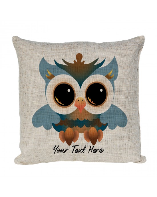 Personalised Owl Cushion. Fun colourful wide eyed owl.