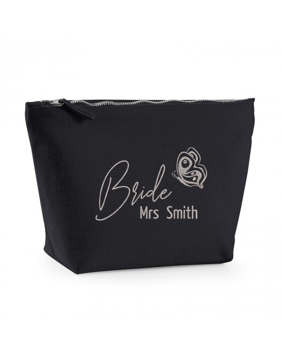 Embroidered Large Make-Up Bag Butterfly Design Personalised With Any Wedding Role+ Name.