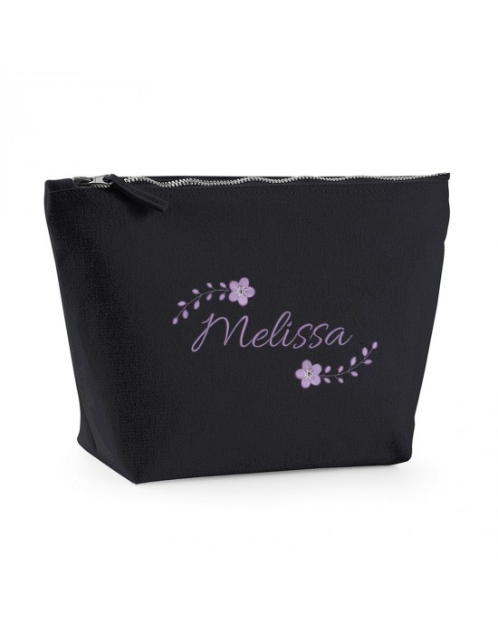 Embroidered Large Make-Up Bag Floral Design Personalised With Any Name.