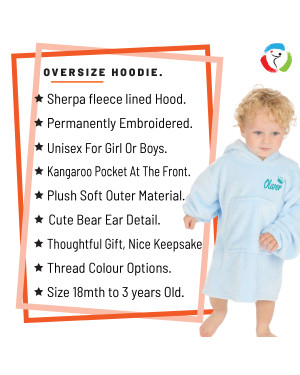 Personalised Kids Oversized Hoodie, Super Snuggly Plush Hoodie Baby Boy Girl Hoodie, Blanket Fleece Jumper 18mths - 3yrs 