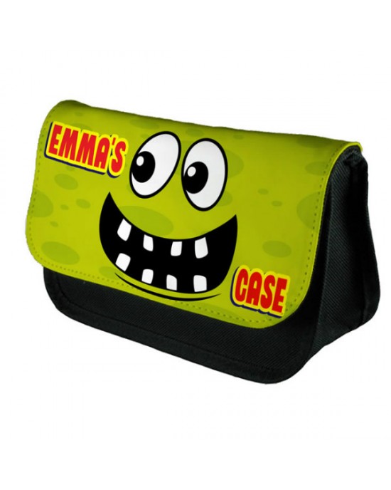 Personalised Funny Face Light Green Spotty Stationary Case, Make up Bag. Great Gift For School