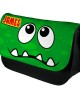 Personalised Funny Face Green Spotty Stationary Case, Make up Bag. Great Gift For School