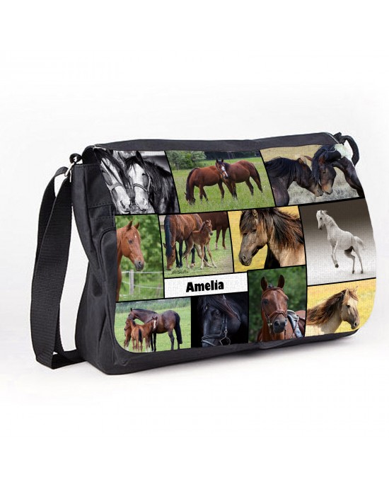 Personalised Bag Messenger, School bag Sleepover Large Bag Horse design