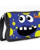 Personalised Funny face Blue Spotty Messenger / School / Sleepover Bag.