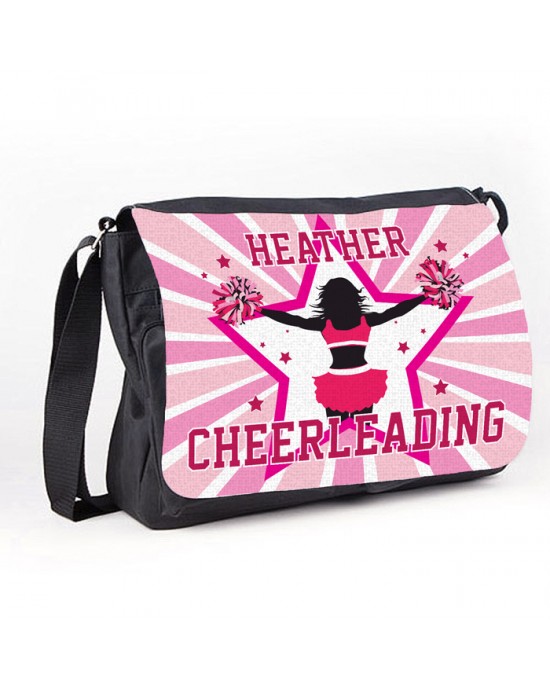 Cheerleading Star Pink Teen Personalised Gift Messenger / School / Sleepover Large Bag.
