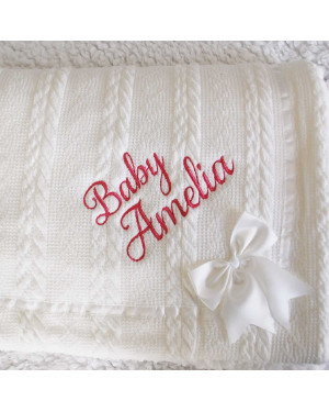 Personalised Embroidered Super Snuggly Cable knit Baby Blanket with a Satin Bow & sherpa back, New Born Baby Boy, Baby Girl Blanket, Baby Shower Gift Personalised Embroidered Super Snuggly Cable knit Baby Blanket with a Satin Bow & sherpa back, New Born Baby Boy, Baby Girl Blanket, Baby Shower Gift