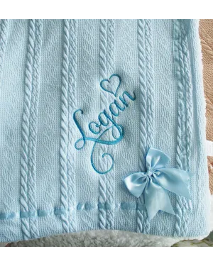 Personalised Embroidered Super Snuggly Cable knit Baby Blanket with a Satin Bow & sherpa back, New Born Baby Boy, Baby Girl Blanket, Baby Shower Gift Personalised Embroidered Super Snuggly Cable knit Baby Blanket with a Satin Bow & sherpa back, New Born Baby Boy, Baby Girl Blanket, Baby Shower Gift