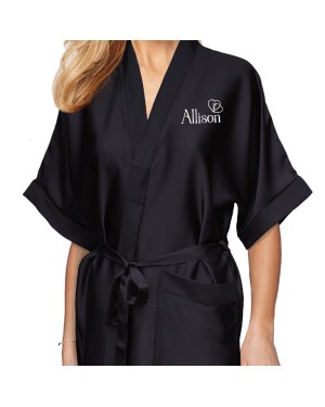 Personalised Black Satin Robe For Wedding Party Bride, Bridesmaid, Flower Girl Personalised Black Satin Robe For Wedding Party Bride, Bridesmaid, Flower Girl