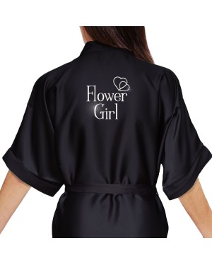 Personalised Black Satin Robe For Wedding Party Bride, Bridesmaid, Flower Girl Personalised Black Satin Robe For Wedding Party Bride, Bridesmaid, Flower Girl