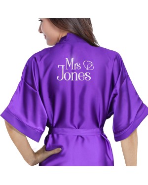 Wedding personalised satin robe in purple. Hearts design silver For you Wedding Morning Photos. Wedding personalised satin robe in purple. Hearts design silver For you Wedding Morning Photos.