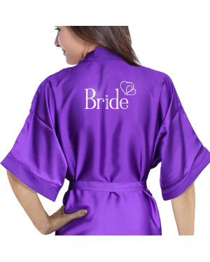 Wedding personalised satin robe in purple. Hearts design silver For you Wedding Morning Photos. Wedding personalised satin robe in purple. Hearts design silver For you Wedding Morning Photos.