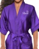 Wedding personalised satin robe in purple. Hearts design silver For you Wedding Morning Photos.