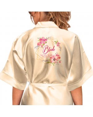 Personalised Satin Kimono Robe Printed with a pretty floral border,  Personalised Satin Kimono Robe Printed with a pretty floral border,