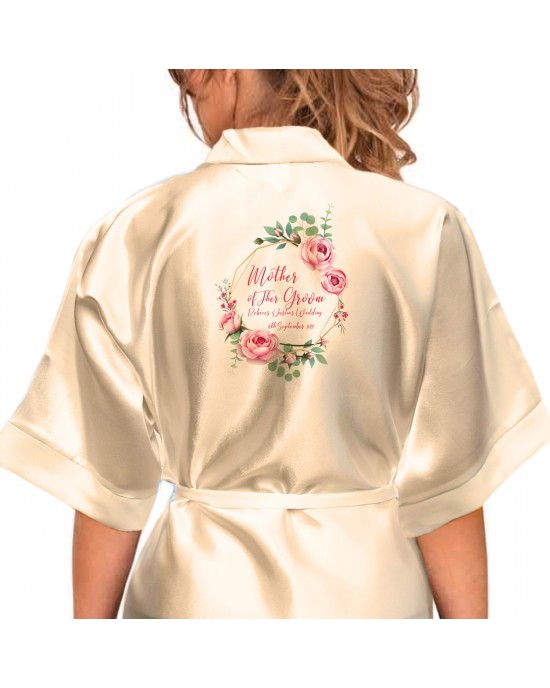 Personalised Satin Kimono Robe Printed with a pretty border