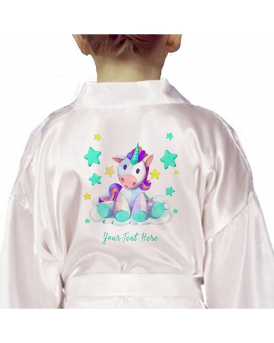 Personalised Kids Sleepover Party Gift Satin Robe Unicorn Design