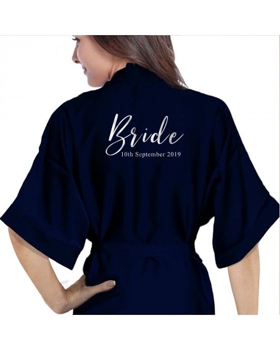 Personalised Elegant Silver Print Satin Robe For Wedding Party Bride, Bridesmaid, Flower Girl