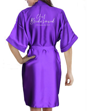 Personalised Elegant Silver Print Satin Robe For Wedding Party Bride, Bridesmaid, Flower Girl Personalised Elegant Silver Print Satin Robe For Wedding Party Bride, Bridesmaid, Flower Girl