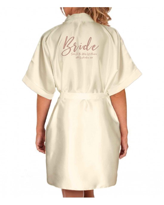 Personalised Elegant Satin Robe For All The Wedding Party. Rose Gold Print Bride, Bridesmaid, Flower Girl