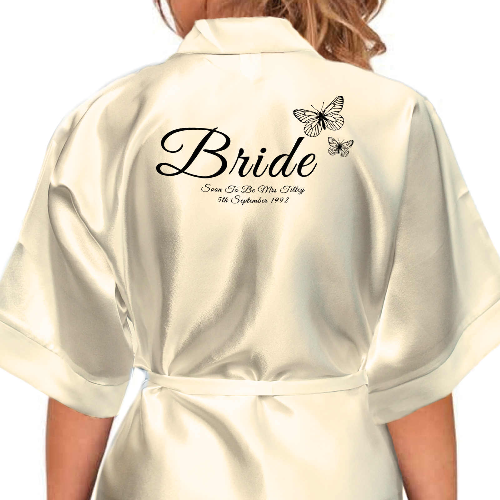 Bridesmaid Inspired Creative Design Personalised Satin Kimono/Robe Black butterfly Bridesmaid Bride Maid Of Honour mother of the bride 