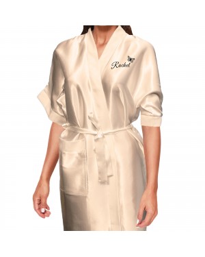 Butterfly's Design Black Print Personalised Satin Robe. Colours Available. Wedding Robe For Bridesmaid. Flower Girl Butterfly's Design Black Print Personalised Satin Robe. Colours Available. Wedding Robe For Bridesmaid. Flower Girl