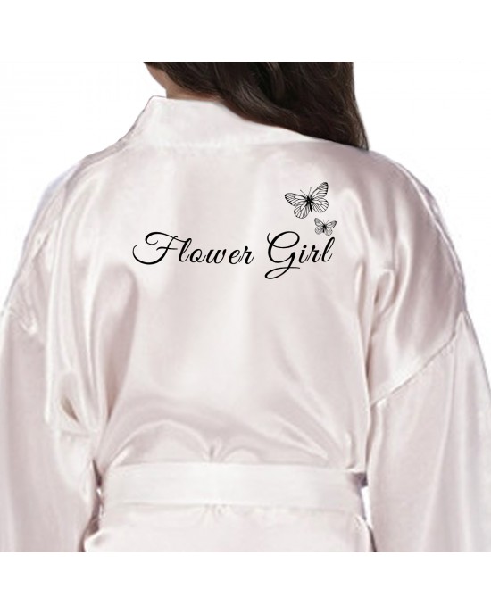Children's / Kids Personalised satin robe. In Colours with the butterfly design to match the adult robe.