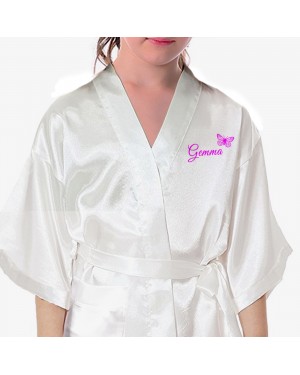 Children's / Kids Personalised satin robe. Beautiful Butterflies Personalised Ivory Satin Robe. Printed In Pink Children's / Kids Personalised satin robe. Beautiful Butterflies Personalised Ivory Satin Robe. Printed In Pink