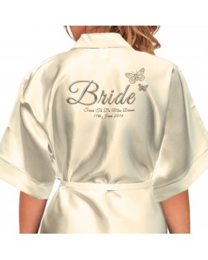 Beautiful Silver Effect Butterfly Personalised Ivory Satin Robe. Printed with any title  Bridesmaid. Bride, Flower Girl Beautiful Silver Effect Butterfly Personalised Ivory Satin Robe. Printed with any title  Bridesmaid. Bride, Flower Girl