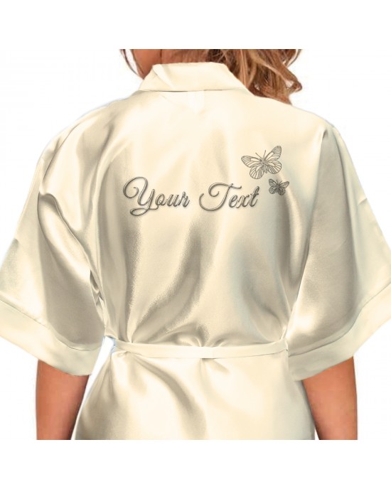Beautiful Silver Effect Butterfly Personalised Ivory Satin Robe. Printed with any title  Bridesmaid. Bride, Flower Girl