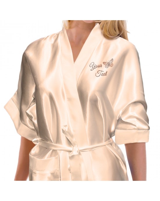 Beautiful Silver Effect Butterfly Personalised Ivory Satin Robe. Printed with any title  Bridesmaid. Bride, Flower Girl