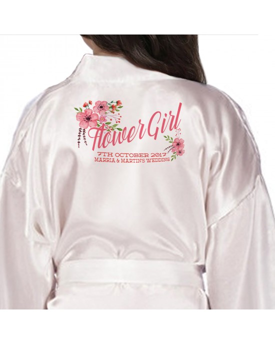 Children's Flower Girl robe. Floral Bouquet Personalised Satin Robe, 
