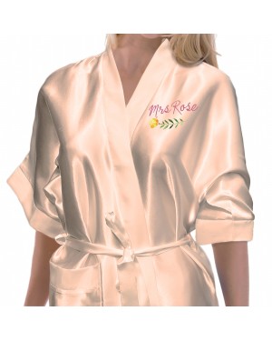 Colourful Floral Design Personalised Ivory Satin Robe. Wedding Favours For The Whole Wedding Party, Bridesmaid. Bride Colourful Floral Design Personalised Ivory Satin Robe. Wedding Favours For The Whole Wedding Party, Bridesmaid. Bride