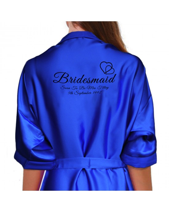Hearts Black Print Personalised Satin Robe. All Colours Available. Wedding Favours For The Whole Wedding Party, Bridesmaid. Bride