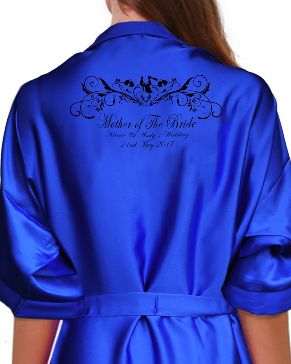 Scroll Robe Personalised Satin Robe. Beautiful Bride & Groom Fancy Scroll Design.