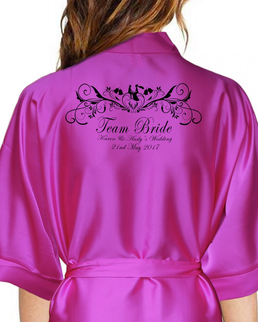 Scroll Robe Personalised Satin Robe. Beautiful Bride & Groom Fancy Scroll Design.