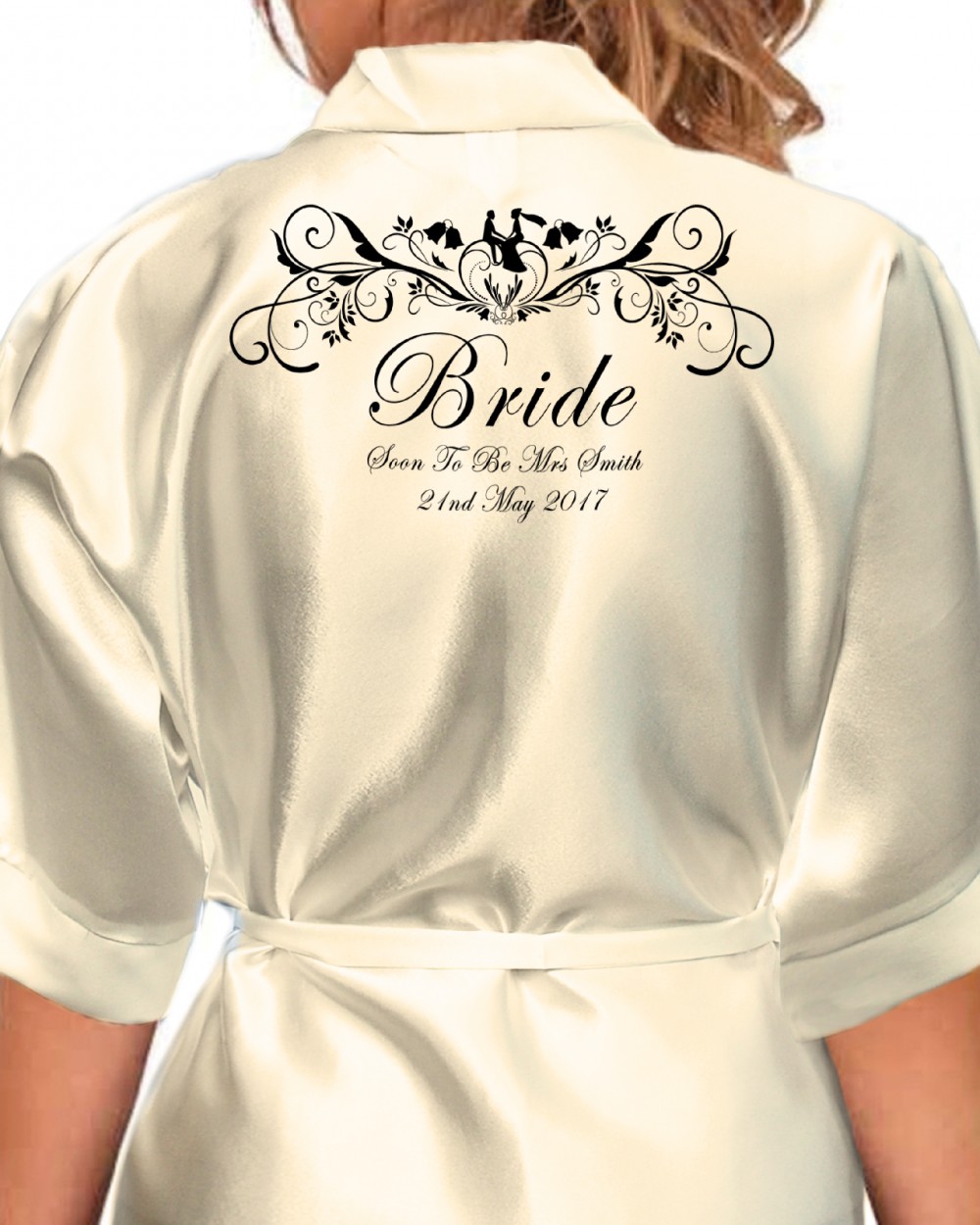 Scroll Robe Personalised Satin Robe. Beautiful Bride & Groom Fancy Scroll Design.