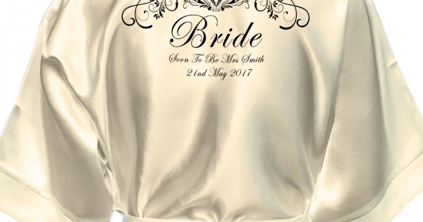 Congratulations Scroll Robe Personalised Satin Robe. Beautiful Bride & Groom Fancy Scroll Design.