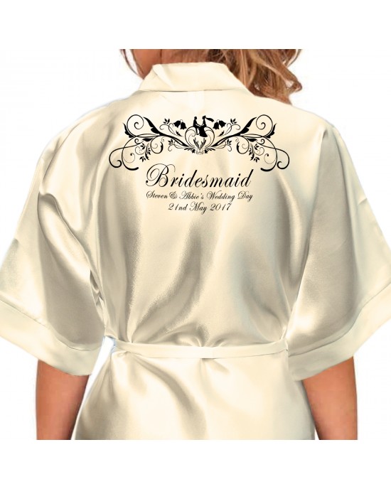 Personalised Satin Robe. Beautiful Bride & Groom Fancy Scroll Design.