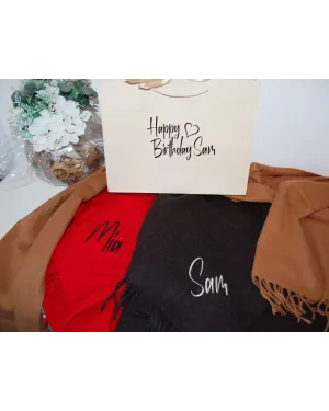 Personalised Ladies Classic Woven Scarf, Embroidered Scarf, Luxury Soft Touch Yarn, Perfect Mothers Day, Birthday, Christmas Gift, Optional Gift Bag Personalised Ladies Classic Woven Scarf, Embroidered Scarf, Luxury Soft Touch Yarn, Perfect Mothers Day, Birthday, Christmas Gift, Optional Gift Bag