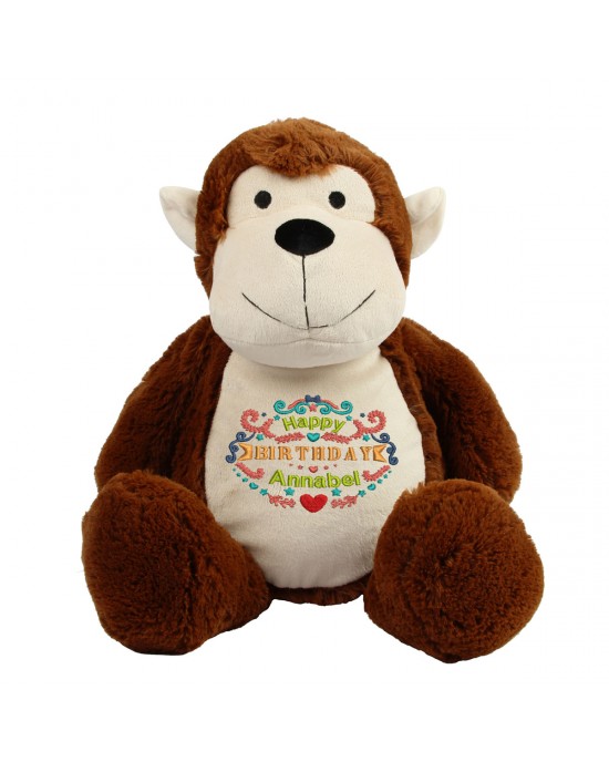 Personalised Happy Birthday Gift Embroidered Large Monkey