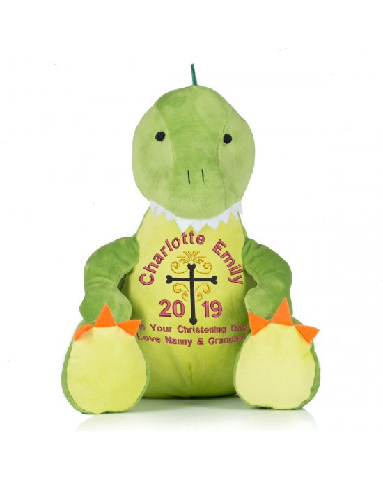 Personalised embroidered Christening Gift Soft toy Dinosaur