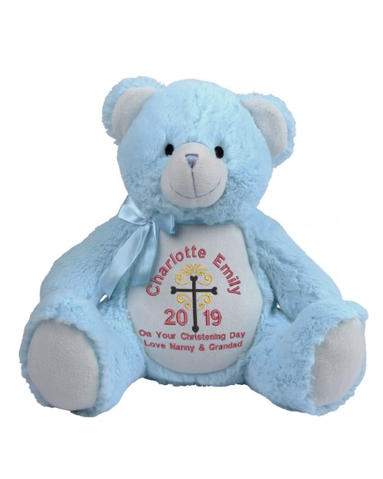 Personalised Embroidered Christening gift Large 40cm Teddy Pink & blue Bear.
