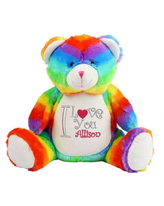 Personalised I love You Gift Embroidered Large Rainbow Teddy Bear