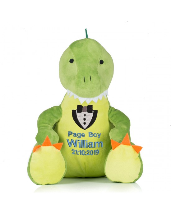 Personalised wedding Page Boy Gift Embroidered Dinosaur Cute Large Soft toy